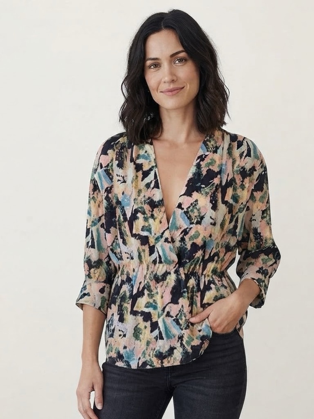 Iro Sz 36 (S) Abstract Colorful Drapy Blouse